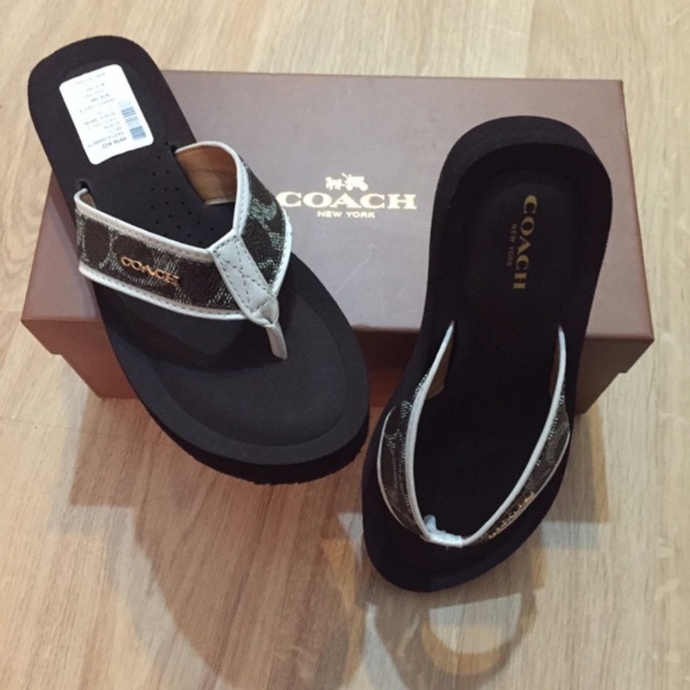 brown coach heel flip flops